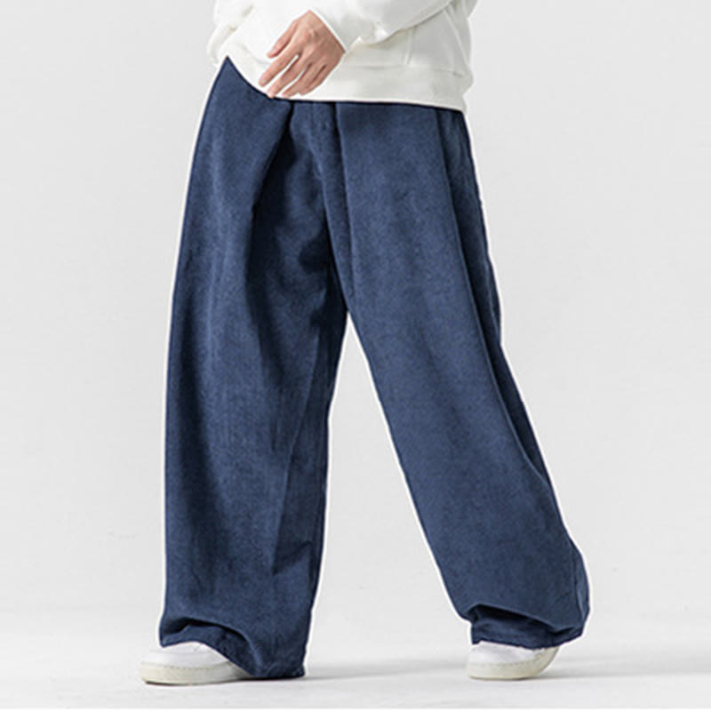 Pantaloni a gamba larga da uomo in velluto a coste di cotone tinta unita Buddha Stones con tasche