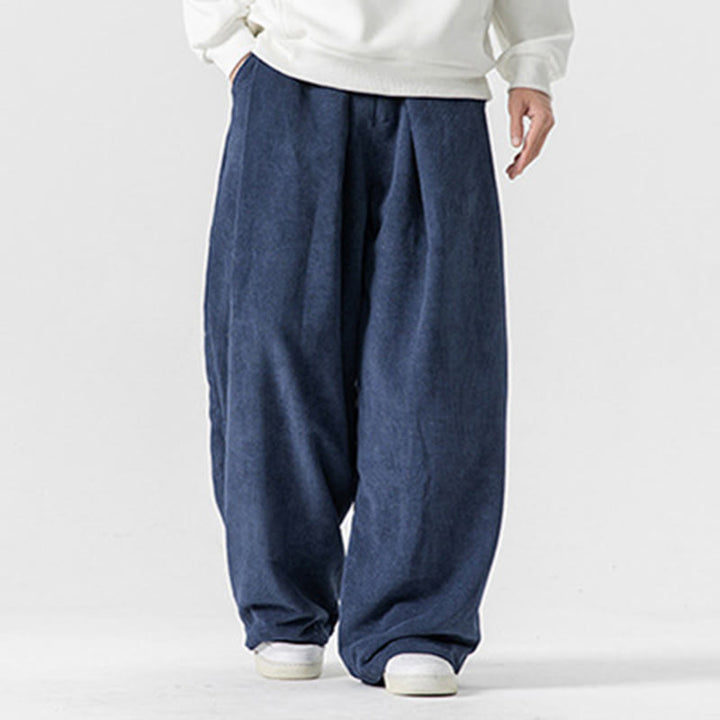 Pantaloni a gamba larga da uomo in velluto a coste di cotone tinta unita Buddha Stones con tasche