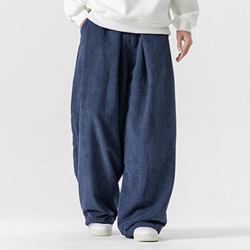 Pantaloni a gamba larga da uomo in velluto a coste di cotone tinta unita Buddha Stones con tasche