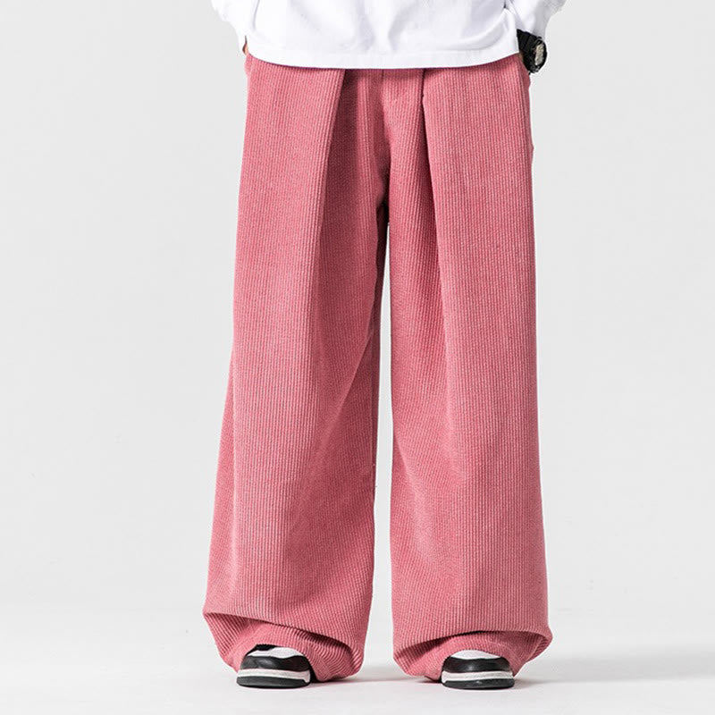 Pantaloni a gamba larga da uomo in velluto a coste di cotone tinta unita Buddha Stones con tasche