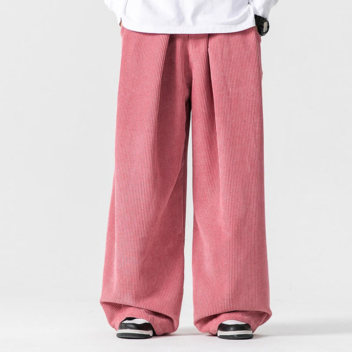 Pantaloni a gamba larga da uomo in velluto a coste di cotone tinta unita Buddha Stones con tasche