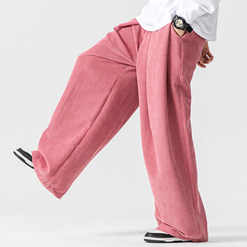 Pantaloni a gamba larga da uomo in velluto a coste di cotone tinta unita Buddha Stones con tasche