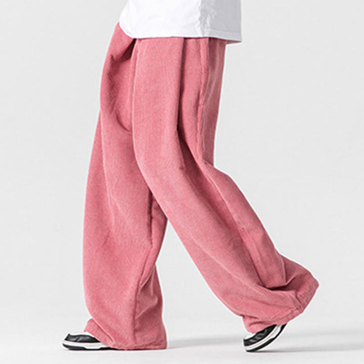 Pantaloni a gamba larga da uomo in velluto a coste di cotone tinta unita Buddha Stones con tasche