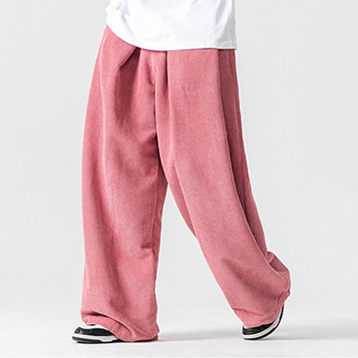 Pantaloni a gamba larga da uomo in velluto a coste di cotone tinta unita Buddha Stones con tasche