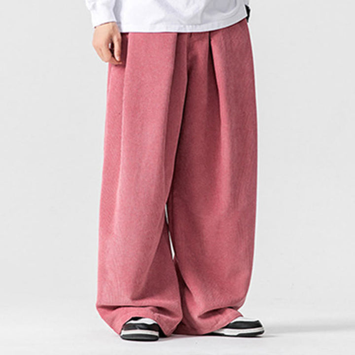 Pantaloni a gamba larga da uomo in velluto a coste di cotone tinta unita Buddha Stones con tasche