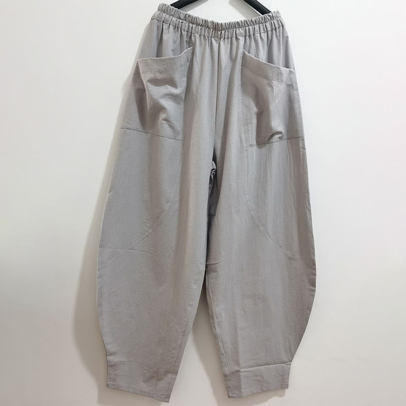 Pantaloni harem da uomo in cotone ramiè e lino tinta unita con elastico in vita e tasche , Buddha Stones