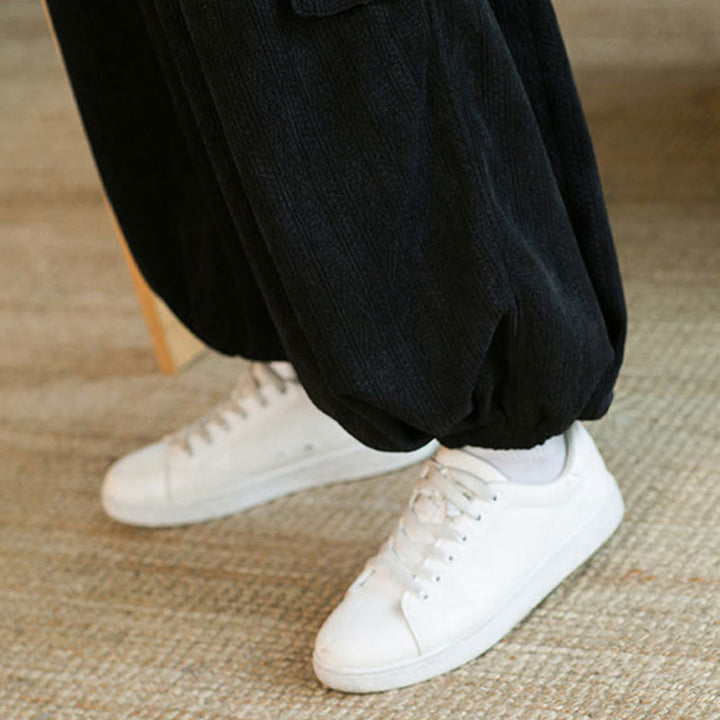 Pantaloni cargo in velluto a coste con coulisse e tasche da uomo Buddha Stones autunno inverno - image 13