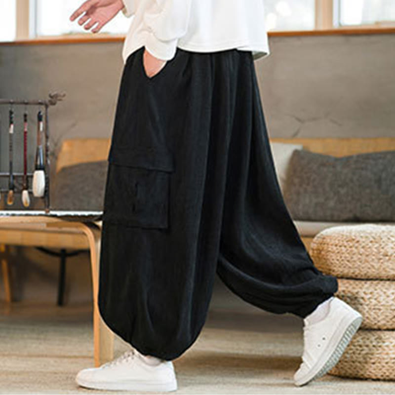 Pantaloni cargo in velluto a coste con coulisse e tasche da uomo Buddha Stones autunno inverno - image 5