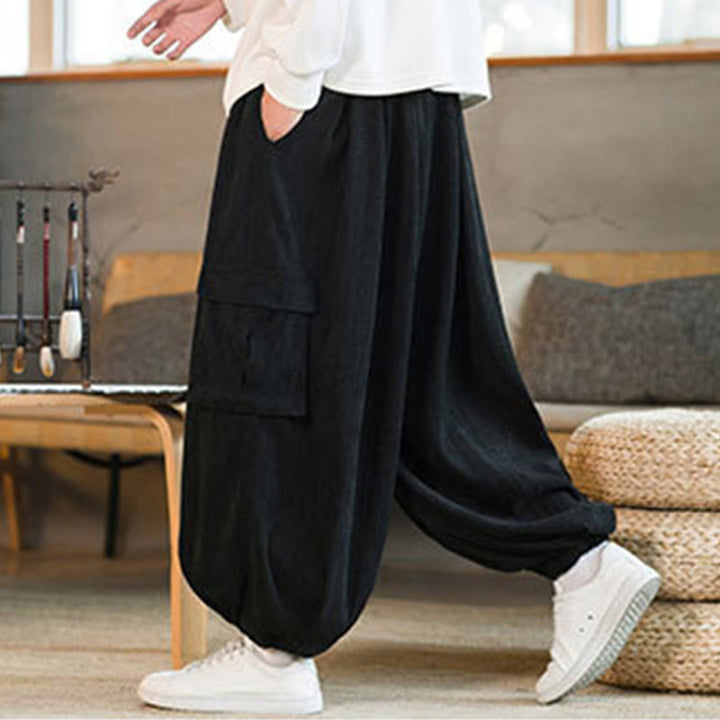 Pantaloni cargo in velluto a coste con coulisse e tasche da uomo Buddha Stones autunno inverno - image 5