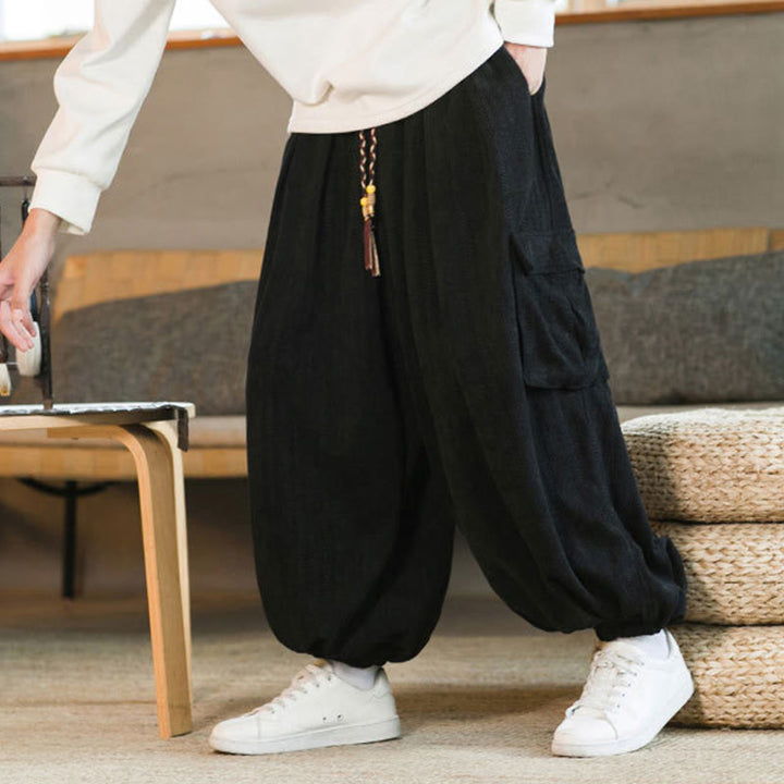 Pantaloni cargo in velluto a coste con coulisse e tasche da uomo Buddha Stones autunno inverno - image 6