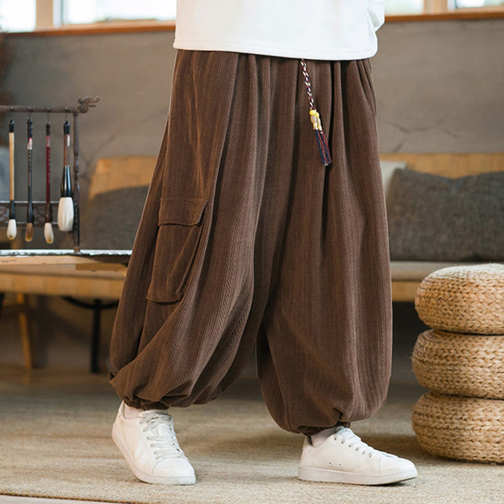 Pantaloni cargo in velluto a coste con coulisse e tasche da uomo Buddha Stones autunno inverno - image 16