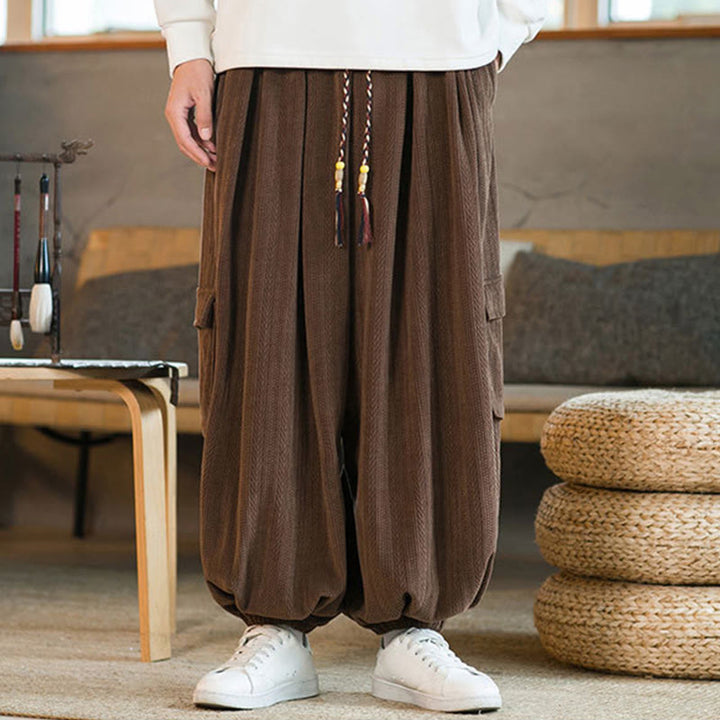 Pantaloni cargo in velluto a coste con coulisse e tasche da uomo Buddha Stones autunno inverno - image 15