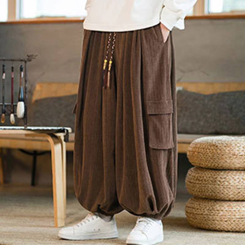 Pantaloni cargo in velluto a coste con coulisse e tasche da uomo Buddha Stones autunno inverno - image 21