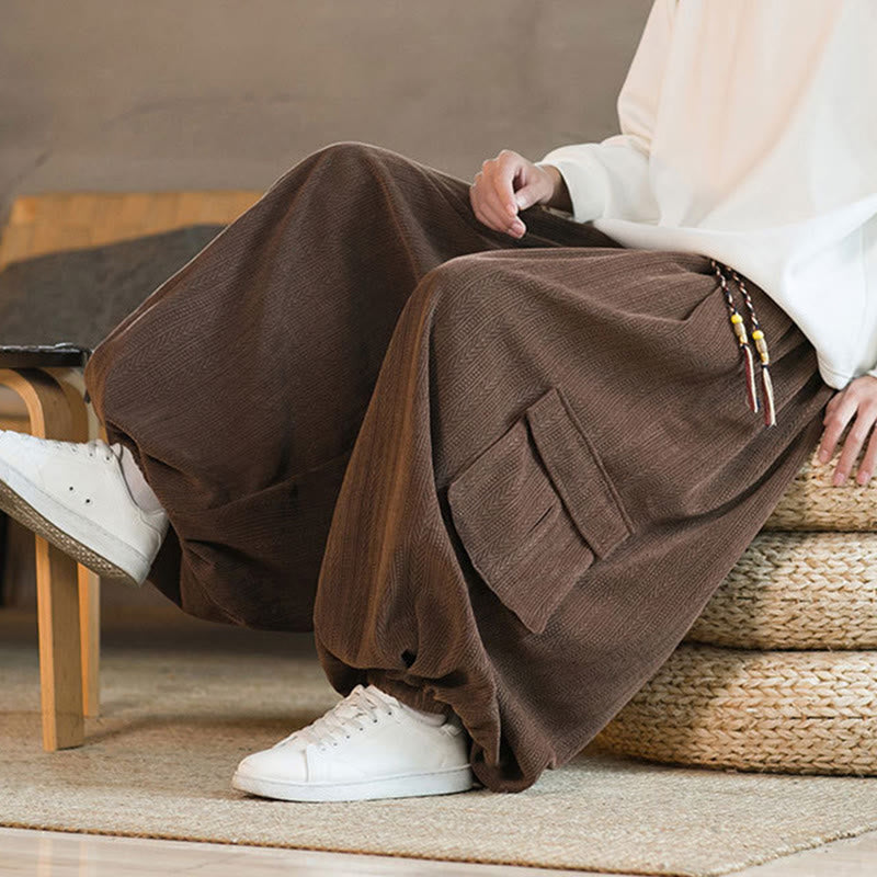 Pantaloni cargo in velluto a coste con coulisse e tasche da uomo Buddha Stones autunno inverno - image 24