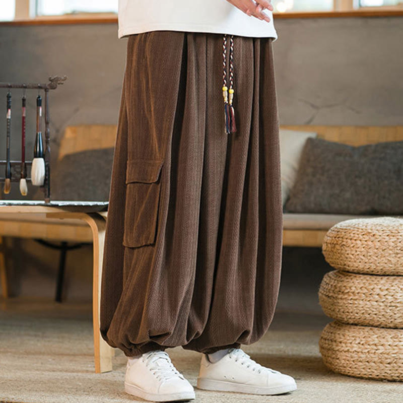 Pantaloni cargo in velluto a coste con coulisse e tasche da uomo Buddha Stones autunno inverno - image 22