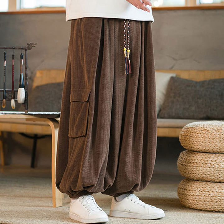 Pantaloni cargo in velluto a coste con coulisse e tasche da uomo Buddha Stones autunno inverno - image 22