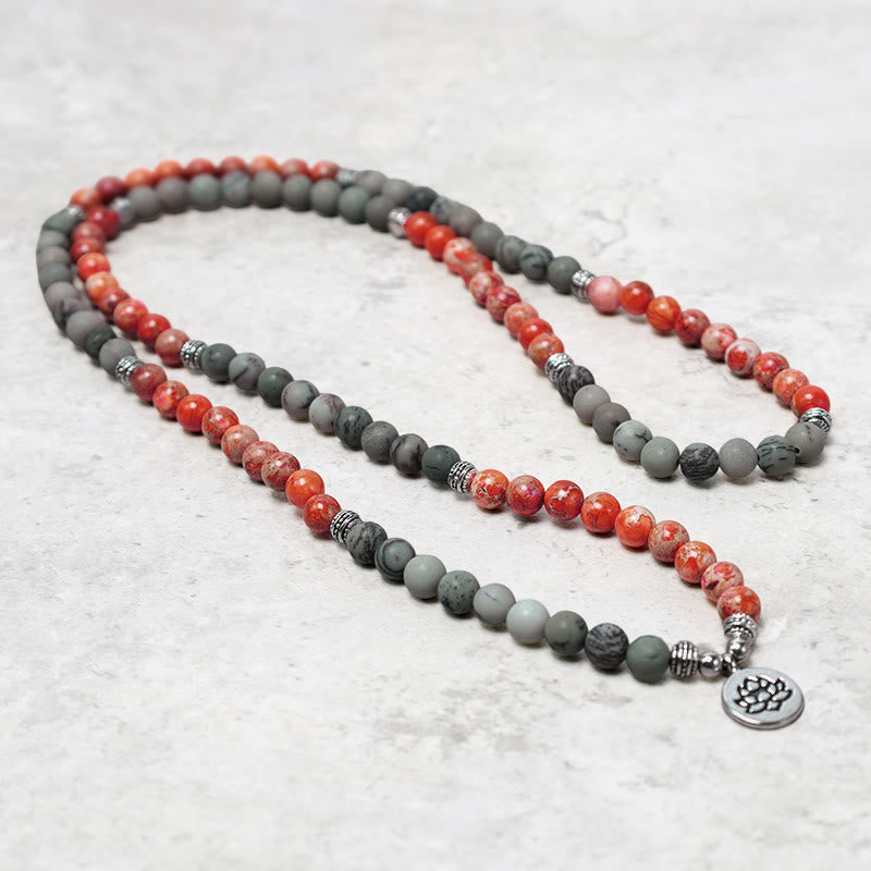 Buddha Stones 108 Mala Beads Pietra naturale Sedimento marino Jasper Lotus Bracciale di protezione
