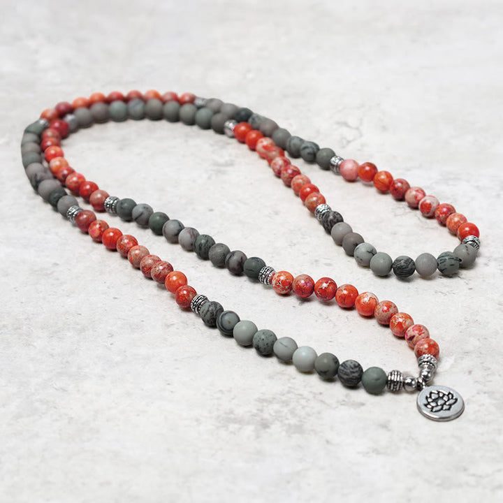 Buddha Stones 108 Mala Beads Pietra naturale Sedimento marino Jasper Lotus Bracciale di protezione