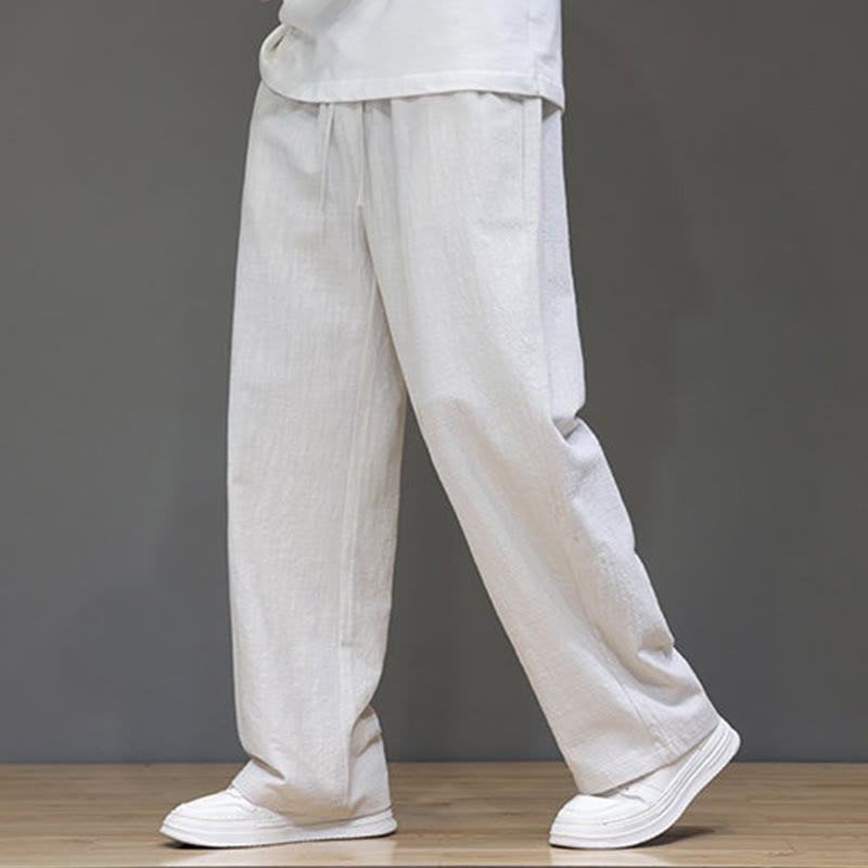 Pantaloni da uomo estivi in cotone e lino con gamba dritta e tasche Buddha Stones - Biancheria - US/UK/AU46, EU56 (5XL) - image 11