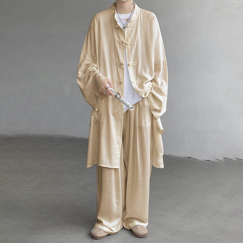 Buddha Stones 2 pezzi da uomo manica lunga rana-bottoni camicia pantaloni meditazione zen cotone abbigliamento set - image 2