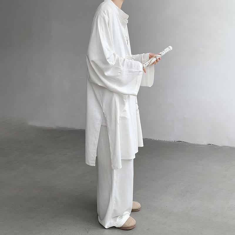 Buddha Stones 2 pezzi da uomo manica lunga rana-bottoni camicia pantaloni meditazione zen cotone abbigliamento set - image 6