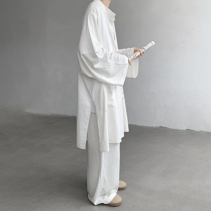 Buddha Stones 2 pezzi da uomo manica lunga rana-bottoni camicia pantaloni meditazione zen cotone abbigliamento set - image 6