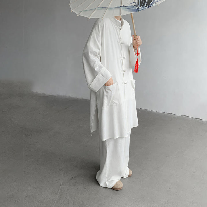 Buddha Stones 2 pezzi da uomo manica lunga rana-bottoni camicia pantaloni meditazione zen cotone abbigliamento set - image 8