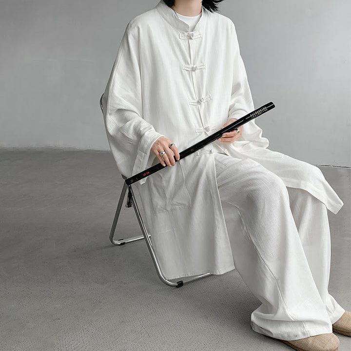 Buddha Stones 2 pezzi da uomo manica lunga rana-bottoni camicia pantaloni meditazione zen cotone abbigliamento set - image 9