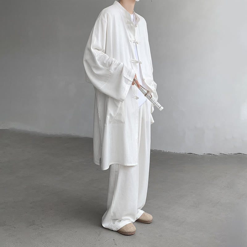 Buddha Stones 2 pezzi da uomo manica lunga rana-bottoni camicia pantaloni meditazione zen cotone abbigliamento set - image 7