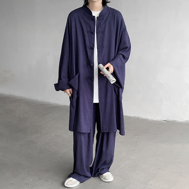 Buddha Stones 2 pezzi da uomo manica lunga rana-bottoni camicia pantaloni meditazione zen cotone abbigliamento set - image 12