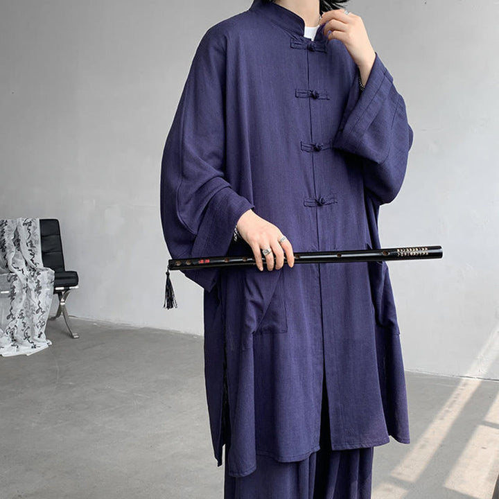 Buddha Stones 2 pezzi da uomo manica lunga rana-bottoni camicia pantaloni meditazione zen cotone abbigliamento set - image 17