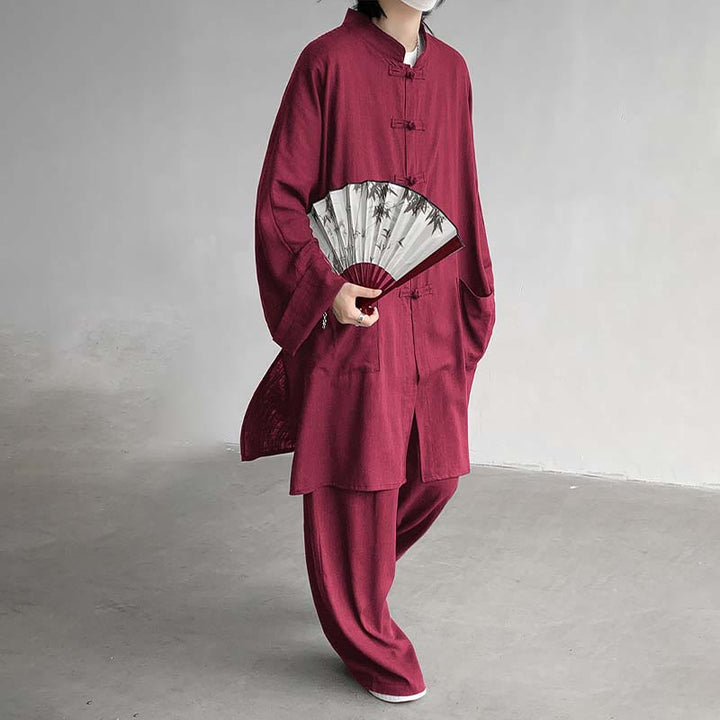 Buddha Stones 2 pezzi da uomo manica lunga rana-bottoni camicia pantaloni meditazione zen cotone abbigliamento set - image 19