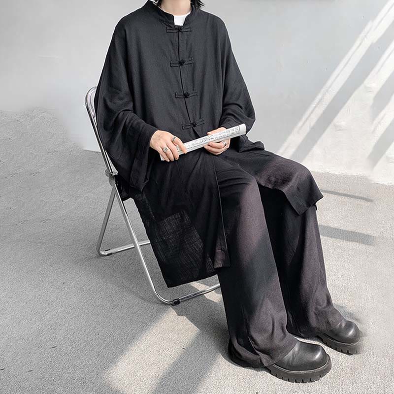 Buddha Stones 2 pezzi da uomo manica lunga rana-bottoni camicia pantaloni meditazione zen cotone abbigliamento set - image 25