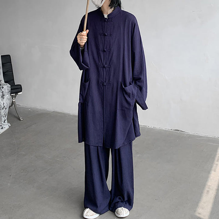 Buddha Stones 2 pezzi da uomo manica lunga rana-bottoni camicia pantaloni meditazione zen cotone abbigliamento set - image 14