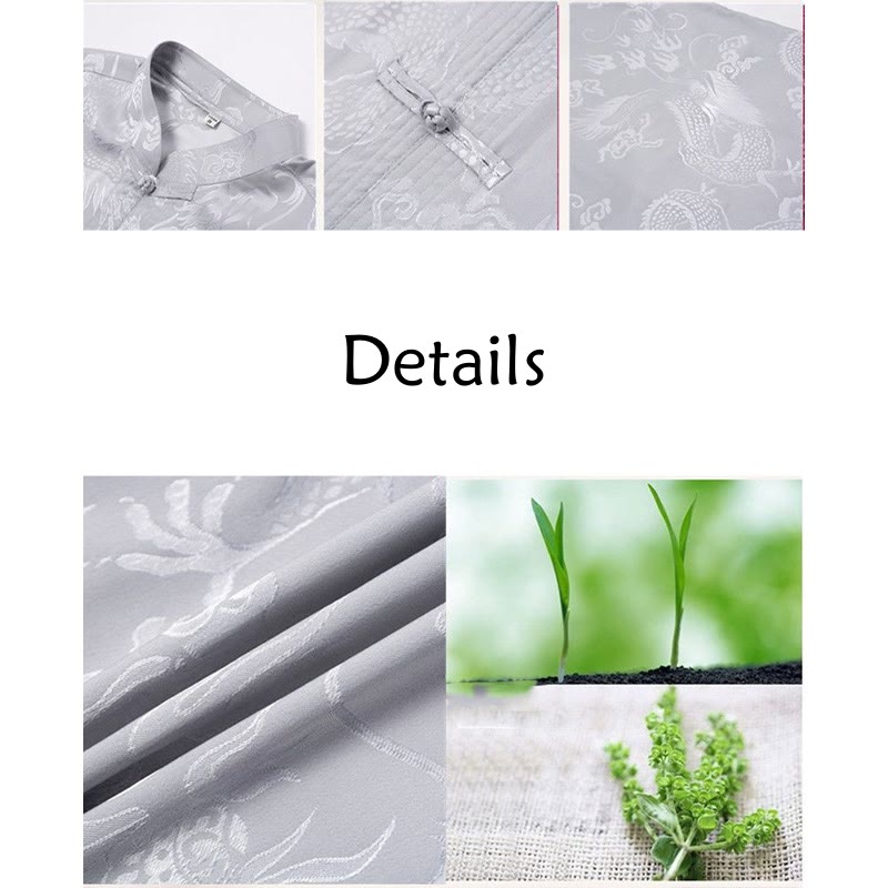 Buddha Stones 2 pezzi Tang Suit Drago Rana-bottone Uomo Manica Lunga Camicia Pantaloni Abbigliamento Set - image 15