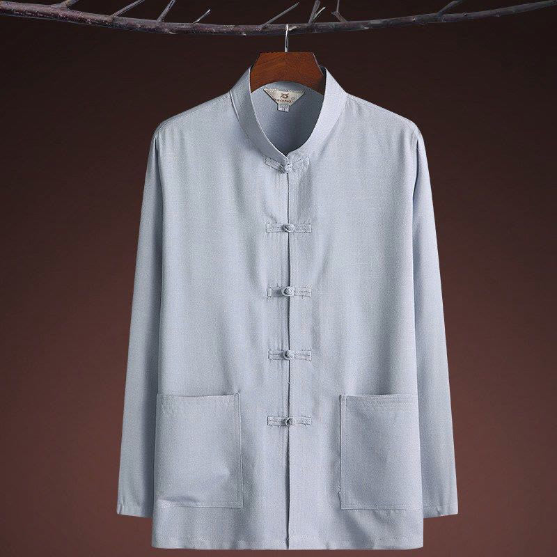 Buddha Stones 2 pezzi Tang Suit tinta unita Frog-Bottone uomo manica lunga camicia pantaloni set - image 7