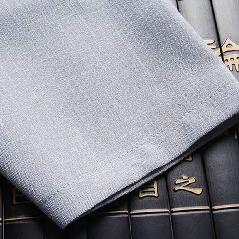 Buddha Stones 2 pezzi Tang Suit tinta unita Frog-Bottone uomo manica lunga camicia pantaloni set - image 17