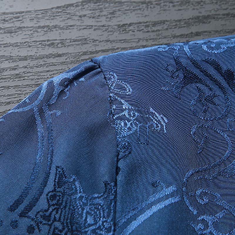 Buddha Stones 2 pezzi da uomo Tang Suit Koi Fish Pattern Frog-Button manica lunga camicia pantaloni set - image 11