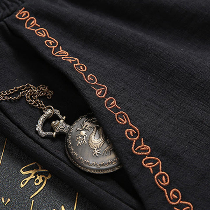 Buddha Stones 2 pezzi da uomo Tang Suit Koi Fish Pattern Frog-Button manica lunga camicia pantaloni set - image 4