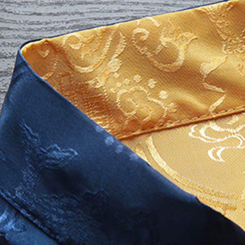 Buddha Stones 2 pezzi da uomo Tang Suit Koi Fish Pattern Frog-Button manica lunga camicia pantaloni set - image 9