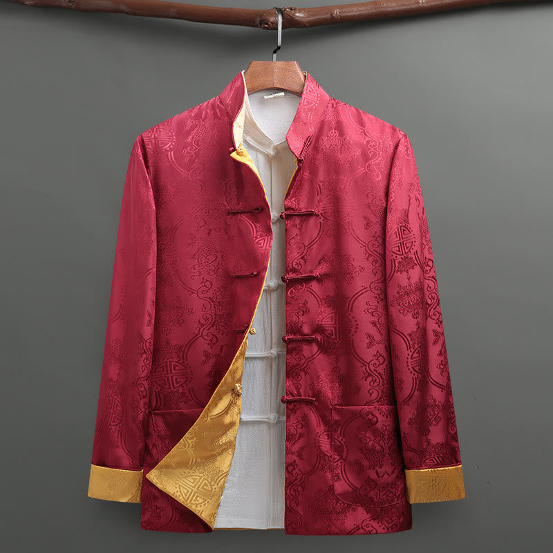 Buddha Stones Uomo Rana-Bottone Tang Suit Koi Fish Pattern Giacca Manica Lunga Camicia Con Tasche