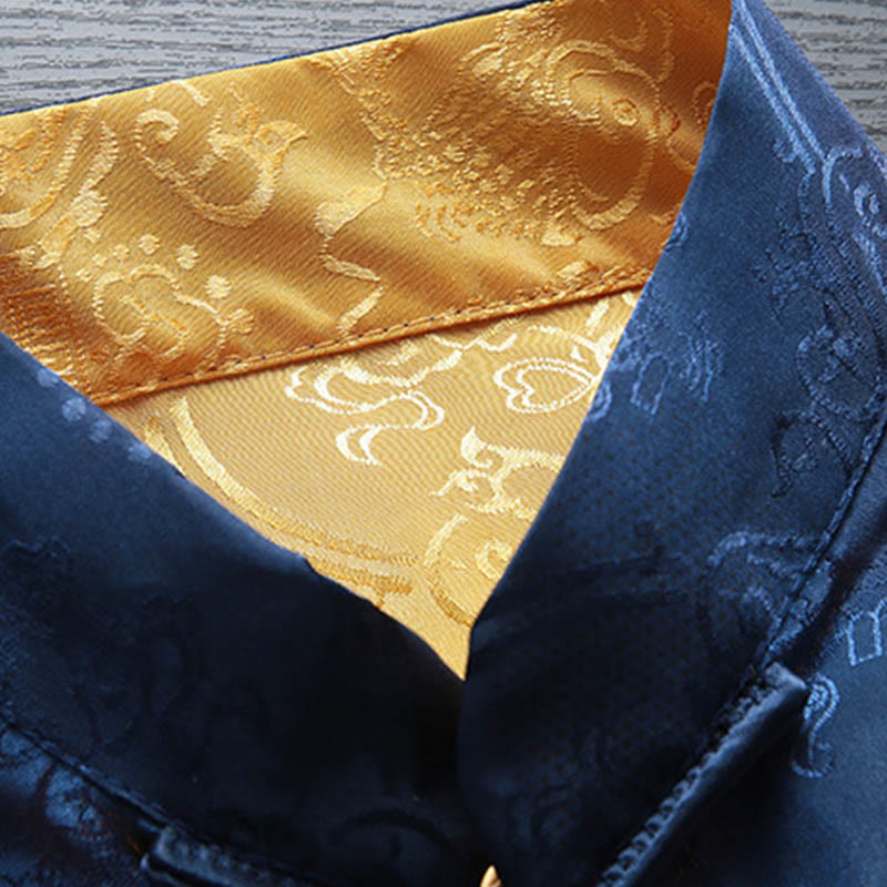 Buddha Stones Uomo Rana-Bottone Tang Suit Koi Fish Pattern Giacca Manica Lunga Camicia Con Tasche