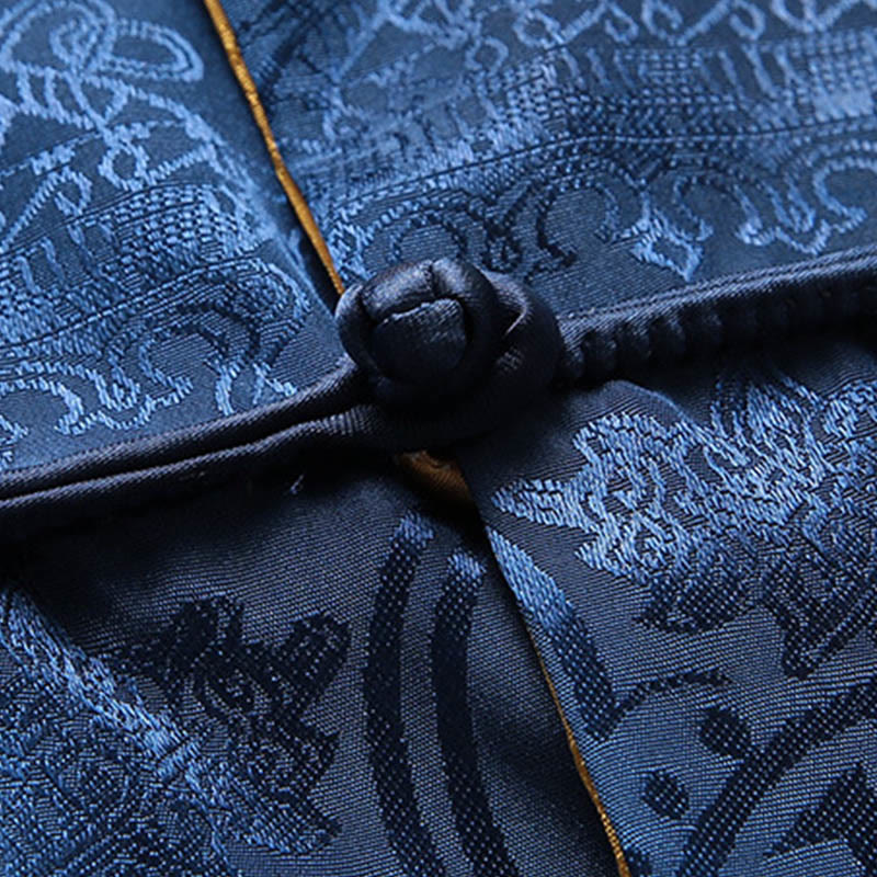 Buddha Stones Uomo Rana-Bottone Tang Suit Koi Fish Pattern Giacca Manica Lunga Camicia Con Tasche