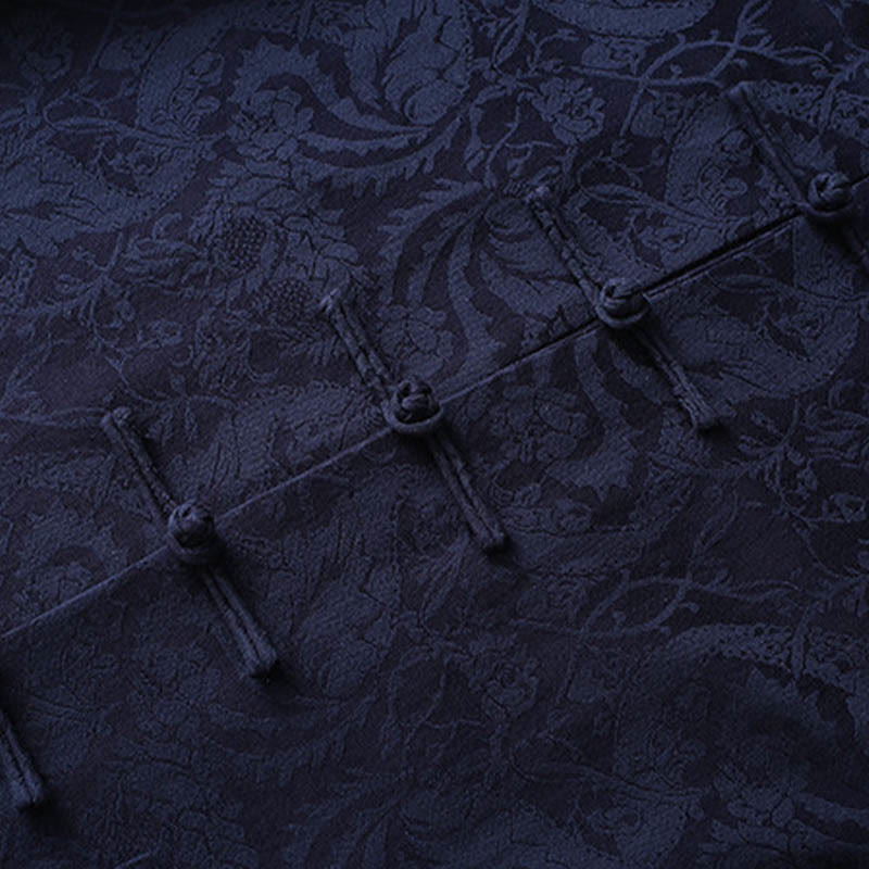 Buddha Stones 2 pezzi da uomo Tang Suit Jacquard Vine Pattern Frog-Bottone in cotone a maniche lunghe Camicia Pantaloni Set - image 4