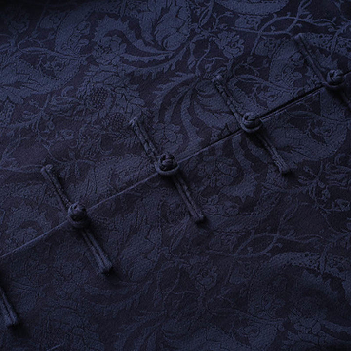 Buddha Stones 2 pezzi da uomo Tang Suit Jacquard Vine Pattern Frog-Bottone in cotone a maniche lunghe Camicia Pantaloni Set - image 4