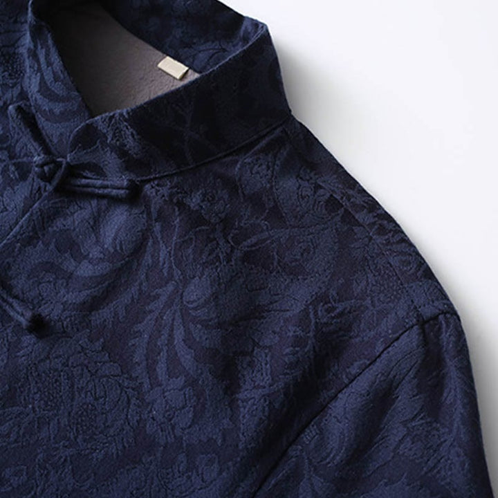 Buddha Stones 2 pezzi da uomo Tang Suit Jacquard Vine Pattern Frog-Bottone in cotone a maniche lunghe Camicia Pantaloni Set - image 2