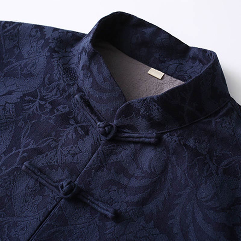 Buddha Stones 2 pezzi da uomo Tang Suit Jacquard Vine Pattern Frog-Bottone in cotone a maniche lunghe Camicia Pantaloni Set - image 1