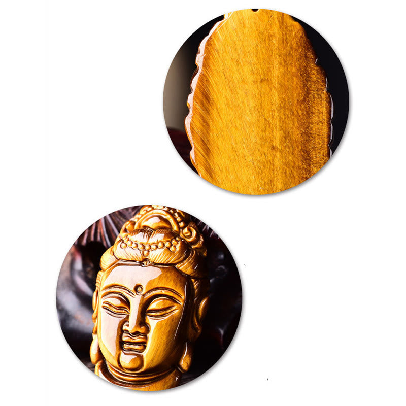 Buddha Stones Occhio di Tigre Kwan Yin Avalokitesvara Testa Corda Forza Collana Pendente