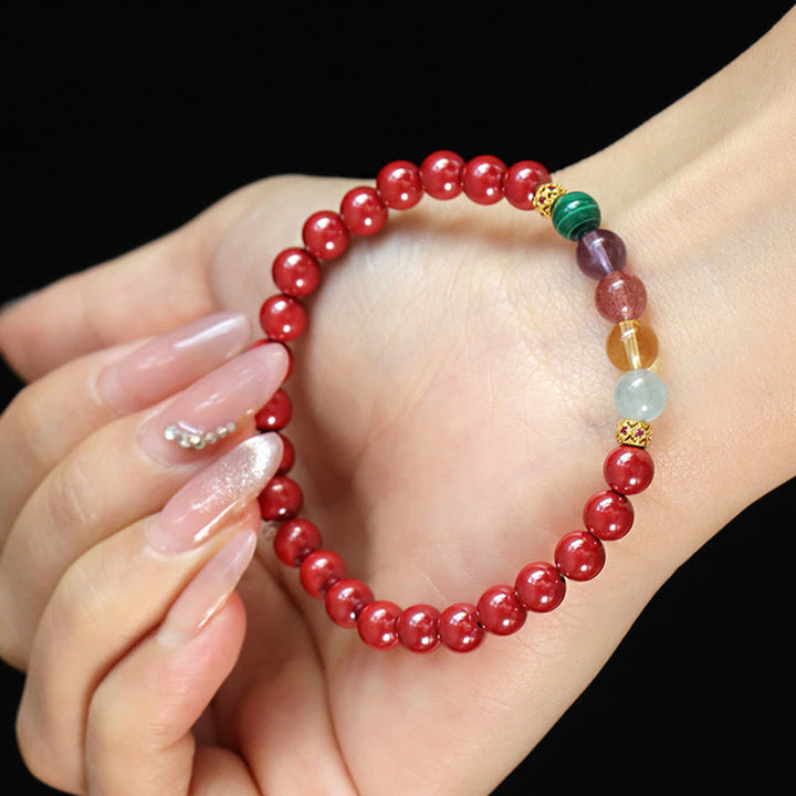 Braccialetto di benedizione Buddha Stones Cinnabar Acquamarina Citrino Quarzo Fragola Ametista Malachite