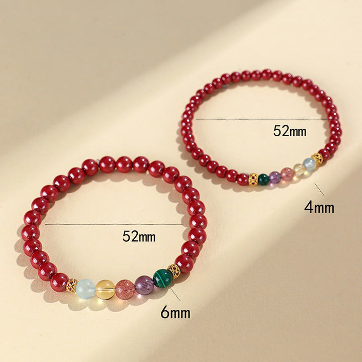 Braccialetto di benedizione Buddha Stones Cinnabar Acquamarina Citrino Quarzo Fragola Ametista Malachite